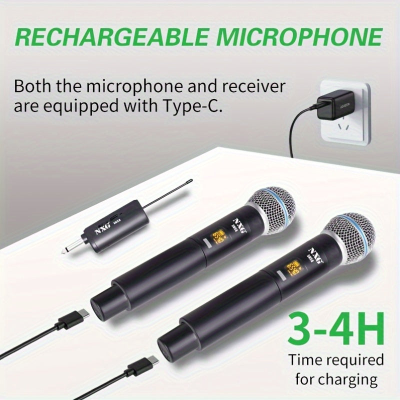 Micrófono inalámbrico NUOXIANGE BbW, micrófono de mano con receptor, para cantar, karaoke, DJ, fiestas, iglesia, bodas, discursos, sistema de micrófono, voltaje de operación ≤36V, doble uso con batería/USB, batería de litio, control de volumen, conector