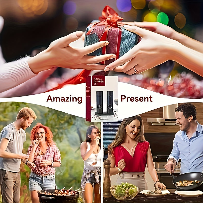 Opción de 1pc/2pcs, Juego de Molinillos Eléctricos para Sal y Pimienta con Luz LED, Grano Ajustable, Gran Capacidad, Ideal para Cocina en Casa o BBQ, Regalo de Boda