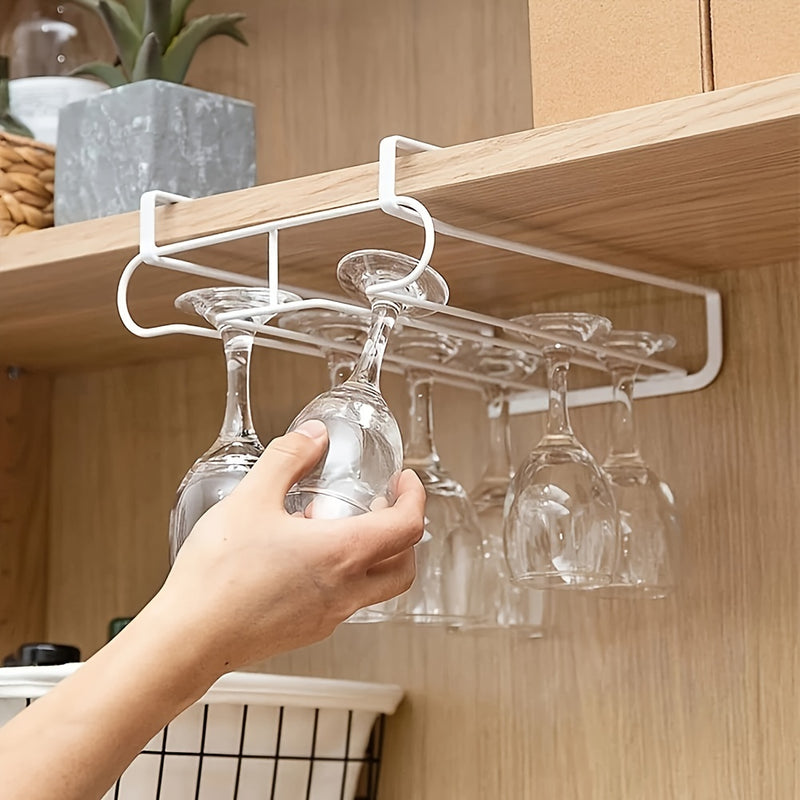 1pc Elegante Soporte para Copas de Vino de Doble Capa de Metal - Sin Taladro, Ahorra Espacio, Perfecto para Hogar, Restaurante, Hotel y Uso en Fiestas - Acabado Pintado Duradero, Ideal para Almacenamiento en Cocina y Bar