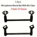 Barra de montaje de micrófono de 1 a 2 con clips de mic: Rosca ajustable de 3/8" para la mayoría de los soportes de micrófono y brazos de boom