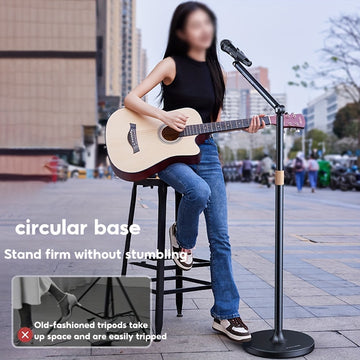 Soporte de Micrófono de Aluminio Versátil - Conector XLR, Diseño de Suelo a Techo para Transmisiones en Vivo y Actuaciones en Escenario