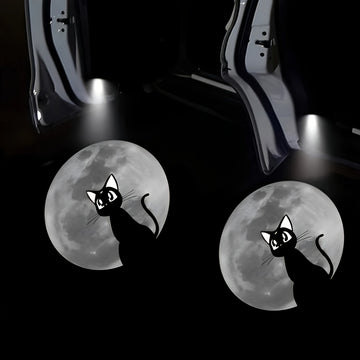 2 piezas de Luz de Bienvenida con Proyección Lunar y Gato LED - Función de Encendido Automático en la Puerta del Coche, Alimentado por Baterías (Baterías No Incluidas) - Regalo Perfecto para San Valentín, Día de la Madre, Día del Padre, Halloween y Mardi