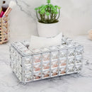 Soporte Elegante para Caja de Pañuelos de Metal con Detalles en Cristal, Blanco y Dorado, Tapadera Extraíble, Forma Rectangular, Ideal para Cocina, Comedor y Decoración del Hogar