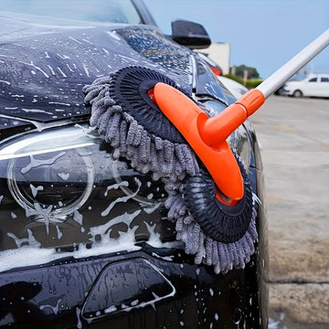 Cepillo de limpieza de coches con mango largo y superfibra, esponja superfibra giratoria de 360°, sin daño a la pintura, sin arañazos, adecuado para limpiar coches, camiones, SUV, RV, remolques y barcos.