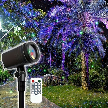 Proyector de luz láser de luciérnagas para exteriores, impermeable, lámpara de jardín estrellado con control remoto, acabado de plástico cepillado, montaje semiempotrado, batería de botón no recargable, enchufe de EE. UU., Ideal para Halloween, festivale