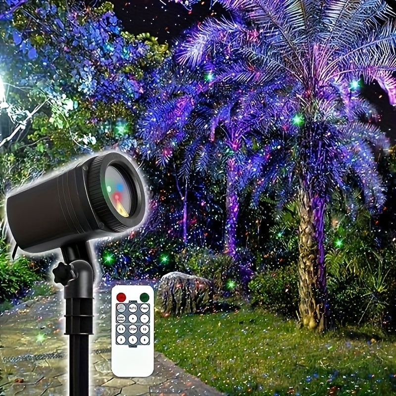 Proyector de luz láser de luciérnagas para exteriores, impermeable, lámpara de jardín estrellado con control remoto, acabado de plástico cepillado, montaje semiempotrado, batería de botón no recargable, enchufe de EE. UU., Ideal para Halloween, festivale