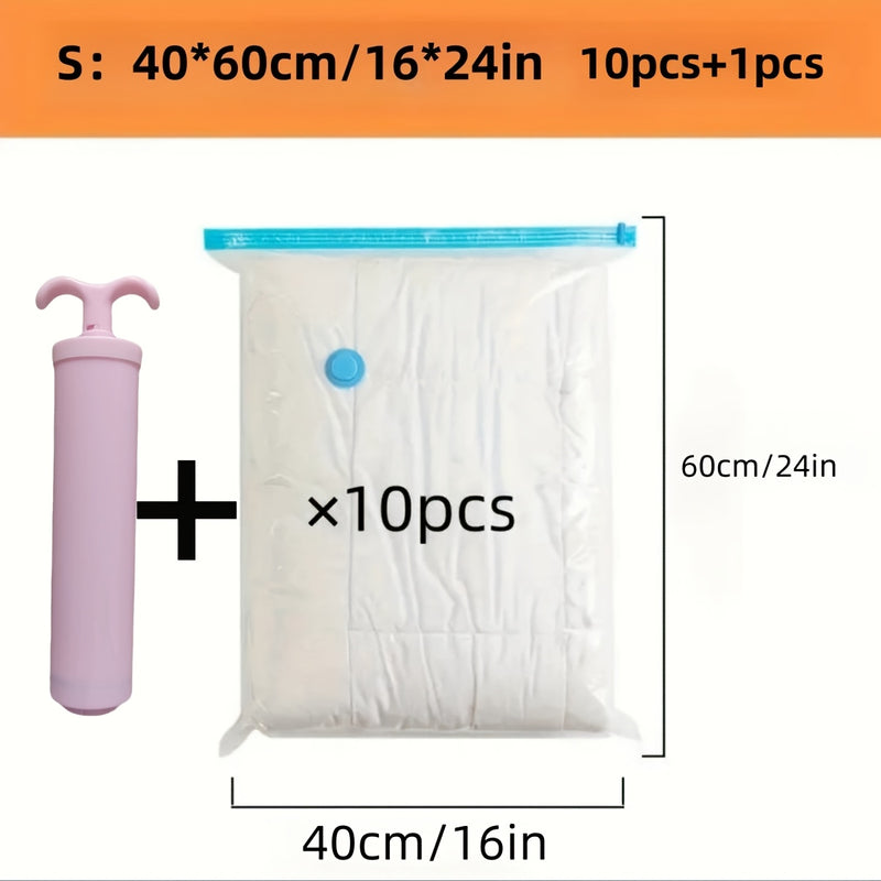 Juego de 11 bolsas de almacenamiento al vacío con bomba manual rosa, especial para guardar ropa de invierno, bolsas plásticas rectangulares multifuncionales con cierre de cremallera, ideales para viajes, campamentos, mudanzas y organización del hogar o c