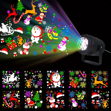 Proyector LED Navideño con USB - Copos de Nieve, Bastones de Caramelo y Santa Claus - Sin Baterías Necesarias, Conexión USB Plug-and-Play para Decoraciones Festivas - Iluminación Compacta para Hogar, Fiestas, Bodas, Ventanas o Paredes - Ambiente Invernal