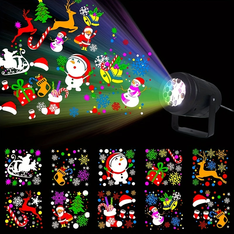 Proyector LED Navideño con USB - Copos de Nieve, Bastones de Caramelo y Santa Claus - Sin Baterías Necesarias, Conexión USB Plug-and-Play para Decoraciones Festivas - Iluminación Compacta para Hogar, Fiestas, Bodas, Ventanas o Paredes - Ambiente Invernal
