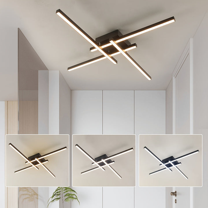 1pc 60.96cm 3000k/4000K/6000K 4-Luz Plafón LED Regulable Iluminación de Techo Negro Lámpara de Techo de Montaje Empotrado para Cocina, Sala de Estar, Dormitorio