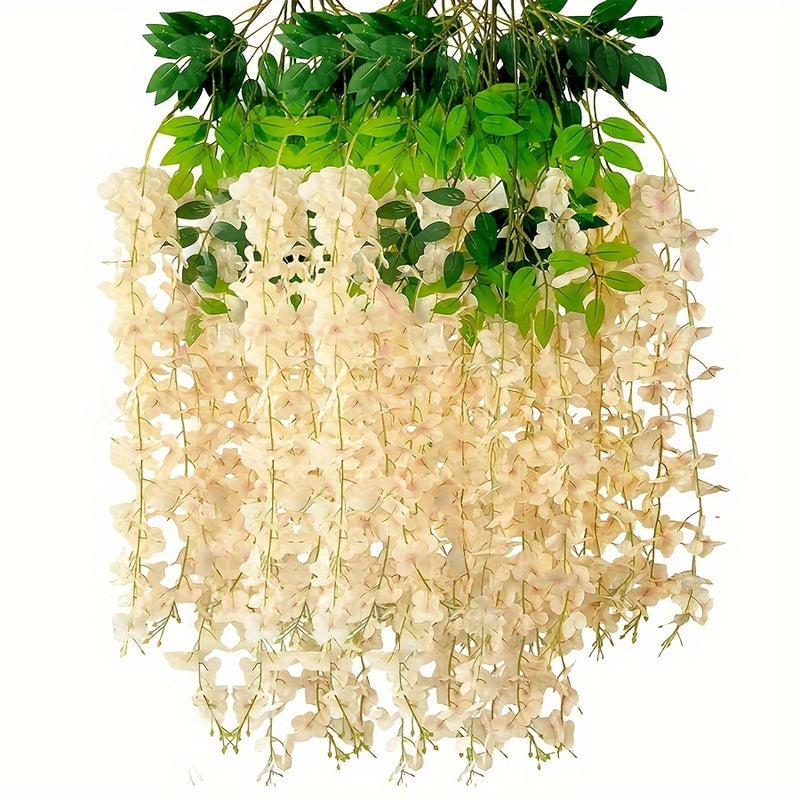 12 Piezas, Flores Colgantes, Decoración Artificial Para Bodas, Guirnalda De Glicina, Exuberantes Enredaderas De Flores De Seda Para Decoración De Bodas Al Aire Libre, Arco De Fondo, Fiesta, Sala, Pared
