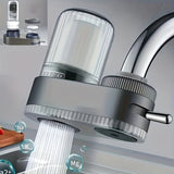 Un purificador de agua para grifos de fregadero, que puede eliminar cloro, manchas de agua, metales pesados y olores. Es adecuado para cocinas y baños en casa. Puede desmontarse para limpieza y viene con varios tamaños de adaptadores. Diseño de botella.