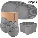 Juego de vajilla de plástico de 4/16/32 piezas para cocina, incluye platos para comida, platos para postre, tazones y tazas, ideal para uso en casa y restaurante, vajilla irrompible para viajes, camping y fiestas al aire libre