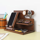 Soporte de Madera Sólida para Teléfono y Organizador para Hombres – Mesita Multifuncional con Ranura para Cable de Carga, Compartimentos para Carteras, Gafas, Relojes & Llaves – Regalo Perfecto para Papá, Esposo, Novio – Montaje Fácil, Decoración Estilo