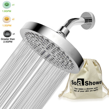 1pc Cabezal de Ducha Estilo Boston Moderno, Montaje en Pared con Acabado Cromado Redondo y Limpieza de Tacto Cepillado, Configuración de Lluvia, No Necesita Electricidad, Opciones de Tasa de Flujo de 1.5GM/1.8GM/2.5GM, Ducha de Alta Presión | Cabezal de
