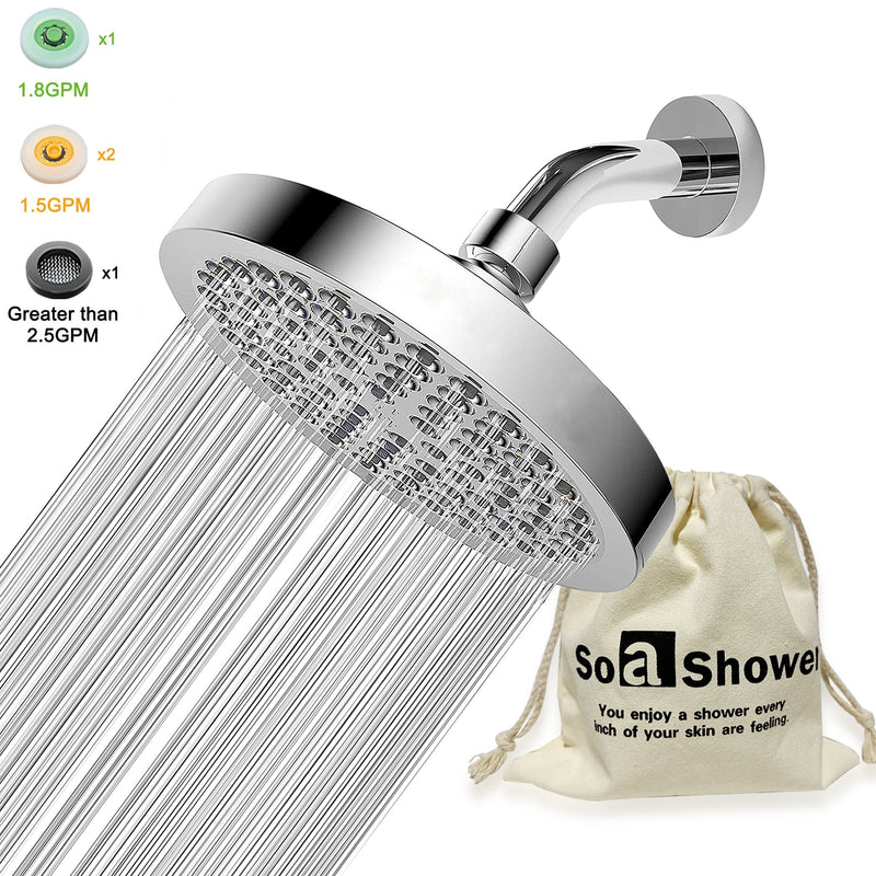 1pc Cabezal de Ducha Estilo Boston Moderno, Montaje en Pared con Acabado Cromado Redondo y Limpieza de Tacto Cepillado, Configuración de Lluvia, No Necesita Electricidad, Opciones de Tasa de Flujo de 1.5GM/1.8GM/2.5GM, Ducha de Alta Presión | Cabezal de