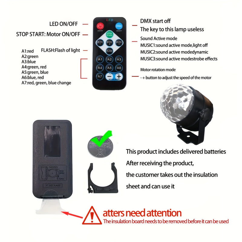 Luces de Fiesta con Bola de Discoteca LED de 7 Modos y Control Remoto - Luces Escénicas Activadas por Sonido para KTV, Decoración del Hogar, Cumpleaños, Halloween, Navidad y Bares de DJs - Alimentado por USB, Compatible con Múltiples Habitaciones, Ilumin