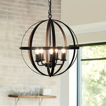 Lámpara de techo ajustable esférica de metal, estilo retro moderno, montaje semienterrado, no necesita electricidad, E12 negro, con hardware de instalación, para cocina, comedor, sala de estar, pasillo, dormitorio - No incluye bombilla.