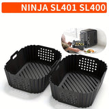 2pcs Revestimientos de Silicona para Freidora de Aire Ninja XL 9.5L & Modelos Dual - Accesorios Reutilizables para Canasta Antiadherentes Compatibles con AF400UK, AF451UK, Tower T17088 - Negro
