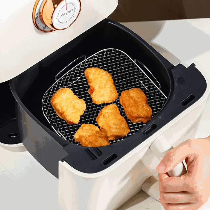 1pc Estantería de acero inoxidable para freidora de aire, accesorio de parrilla multiusos para freidora de aire, horno, microondas, soporte de cocina para cocción saludable