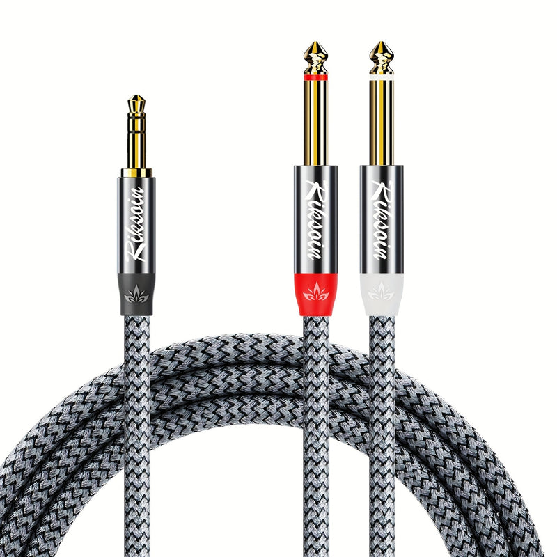 Cable de Audio Estéreo Premium Chapado en Oro de 3.5mm a Doble 6.5mm - Nylon Reductor de Ruido, Conector Macho a Macho para iPhone, Tarjeta de Sonido de PC, Mezclador, Altavoces Multimedia y Sistemas de Cine en Casa