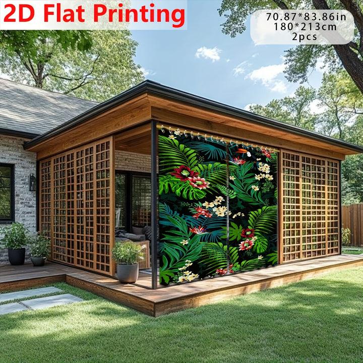 2D Cortinas de Impresión Plana, 2 Piezas – Diseño Digital de Conjunto de Plantas en Verde Profundo con Toque Artístico Natural, Decoración para Primavera/Verano, Adecuadas para Puertas, Ventanas, Patios, Uso Interior y Exterior, Tela de Fondo, Ideal para