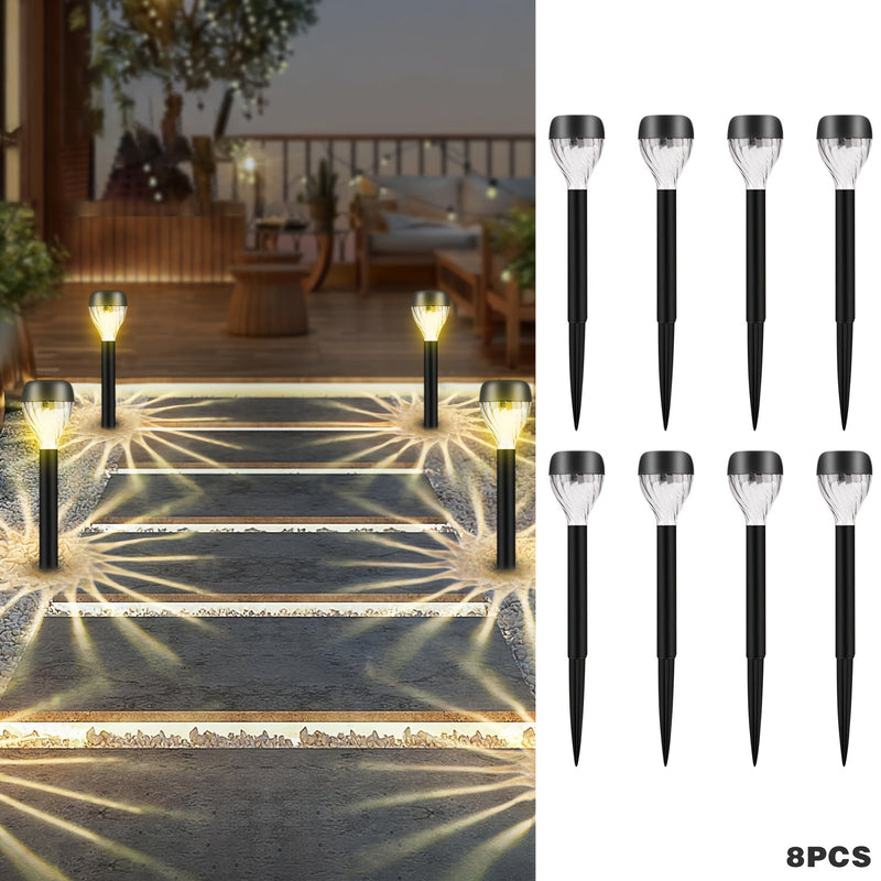 8/10 piezas de luces solares LED para jardín SolarFlare, diseño de cascada elíptica, montaje empotrado en ABS, acabado pulido, control con interruptor, batería de níquel solar, iluminación no desmontable para caminos, jardín, patio, pasillos y paisajismo
