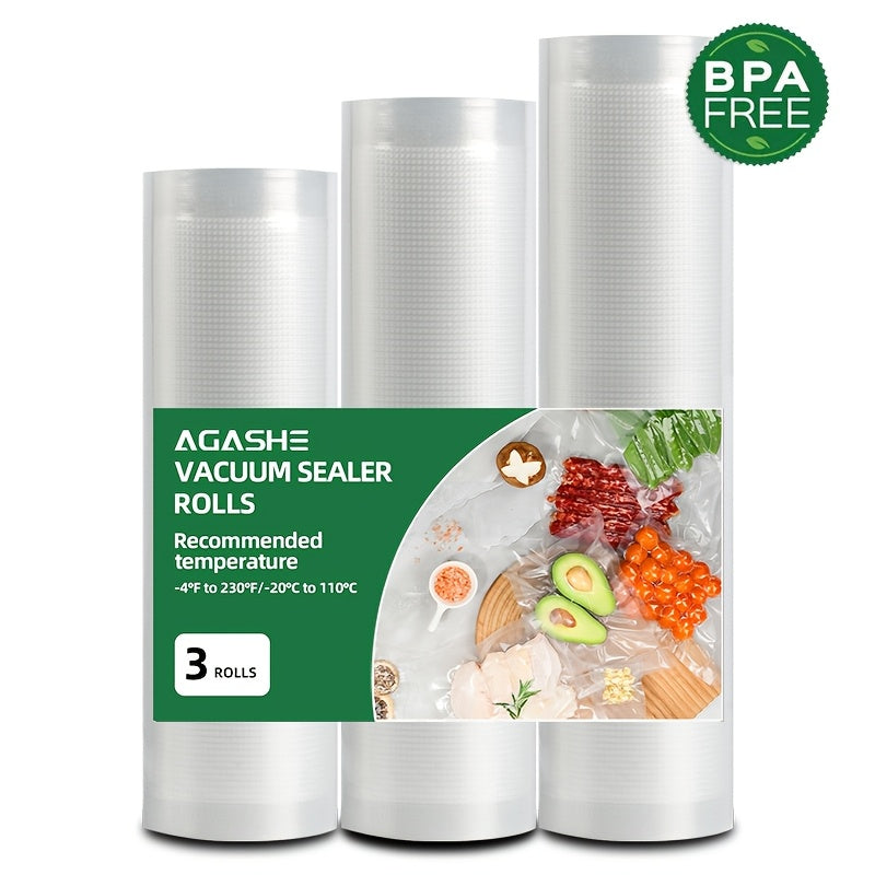 Bolsas de sellado al vacío Agashe Paquete de 3 - Material PE+PA sin BPA, Tamaños diversos para uso en la cocina doméstica - Bolsas de sellado duraderas de un solo uso para una frescura prolongada, Ideales para congelar, Sous Vide y preparación de comidas
