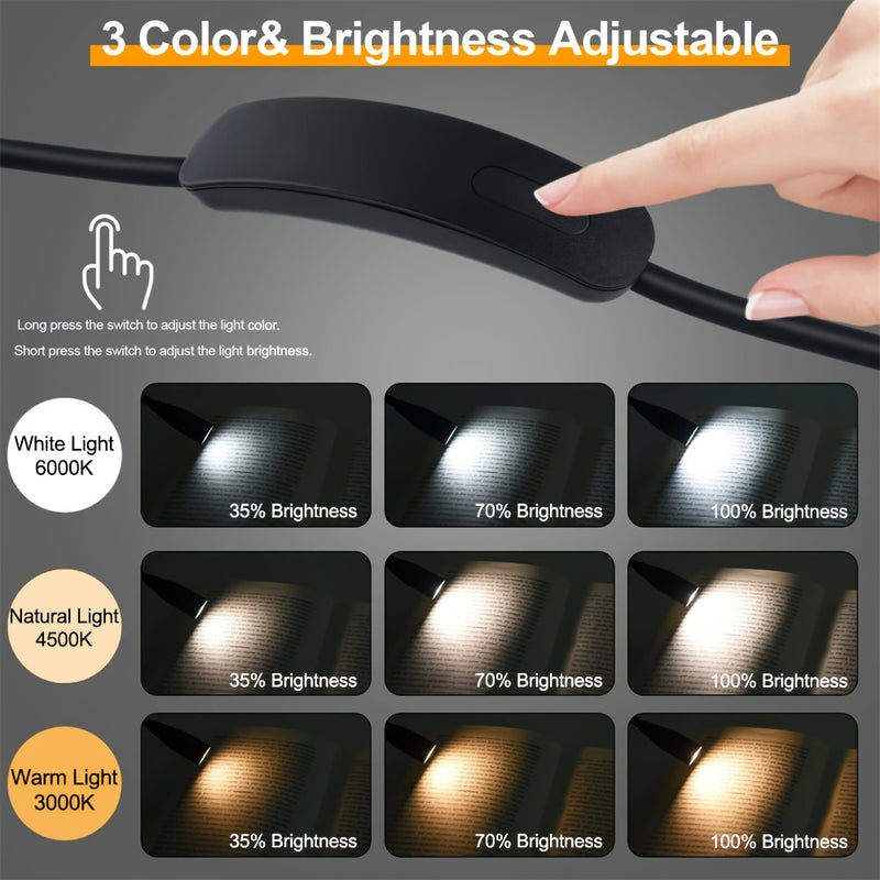 1pc Luz de Lectura para el Cuello con LED Flexible y 3 Modos de Color, Recargable por USB, Brillo Ajustable, Batería Duradera para la Cama, Tejer, Acampar y Actividades al Aire Libre, Negro/Blanco, Luz de Camping | Luz Llamativa | Acabado Metálico