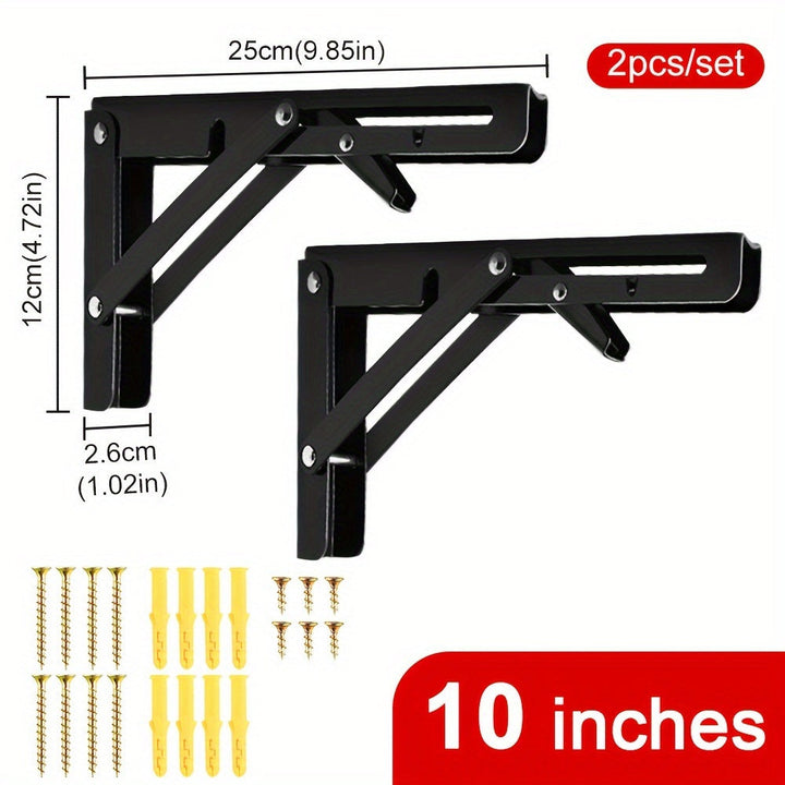 2 piezas Soportes de estantería metálicos montados en pared pesados, tamaño ajustable, acero inoxidable con muelle, soportes de estantería triangulares plegables ahorradores de espacio para cocina, sin madera, instalación DIY