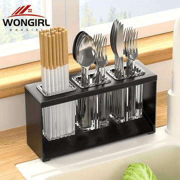 1pc Organizador multifuncional de utensilios de cocina con bandeja de drenaje - Soporte de plástico para almacenar cuchillos, tenedores, cucharas y palillos - Soporte de utensilios de mostrador con drenaje integrado para uso en el hogar y en restaurantes