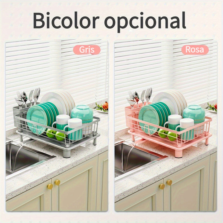 1pieza Escurreplatos, Escurreplatos Ahorrador de Espacio, Escurreplatos para la Encimera de la Cocina, Escurreplatos Anti-Óxido con Soporte de Utensilios y Ranuras para Cuchillos, para la Encimera y el Armario de la Cocina, Accesorio de Cocina
