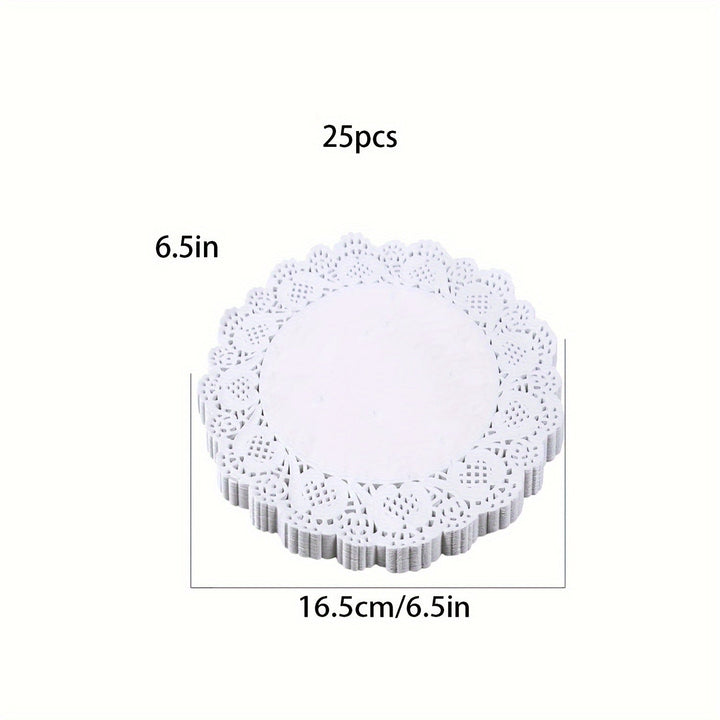 25 piezas de elegantes cojines de papel de encaje - Alfombras redondas resistentes al calor para bufé, pastel, servicio de comida frita | Ideal para decoración de fiestas, bodas, banquetes, alfombras resistentes al calor | Decoración de mesa con diseño d