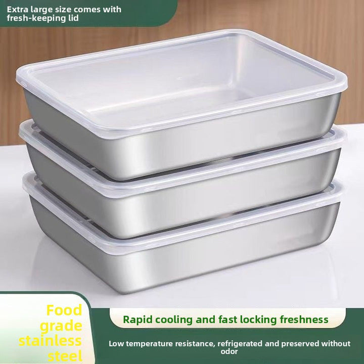 4 piezas, paquete de cuatro platos de acero inoxidable extra grande con tapas, plato de ensalada, bandeja de platos laterales, caja rectangular de frescura para almacenamiento de preparación, recipiente de salsa.