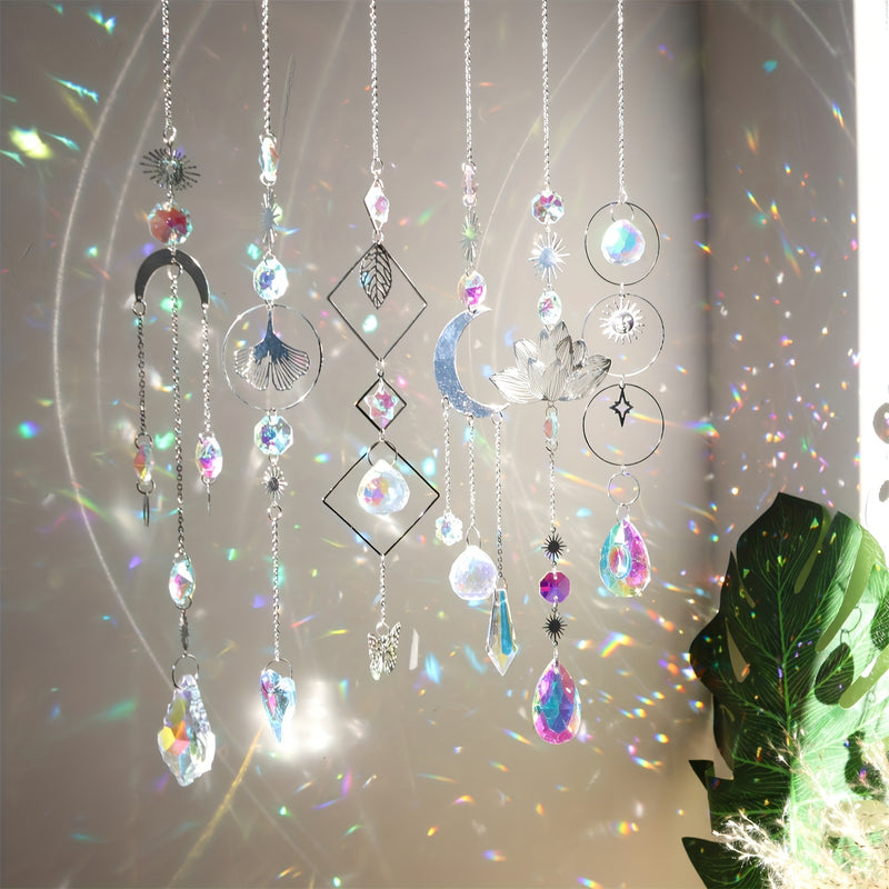 Clásico juego de 6 atrapasoles de cristal para jardín, atrapasoles de prisma para ventanas, adornos de araña para decoración del hogar, oficina, bodas y fiestas, sin plumas