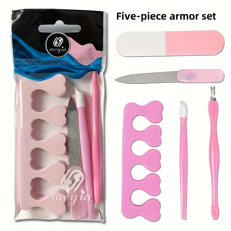 Juego de 5 piezas de herramientas de manicura, lima exfoliante, separador de dedos y juego de protector de uñas