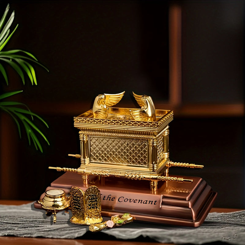 1 Juego, Arca de la Alianza Dorada, Juego de 4 Piezas de Adornos de Estatuas, Decoración Clásica para el Hogar, Estatuas de Decoración Religiosa, Adecuado para Regalos de Decoración de Hogar para Vacaciones