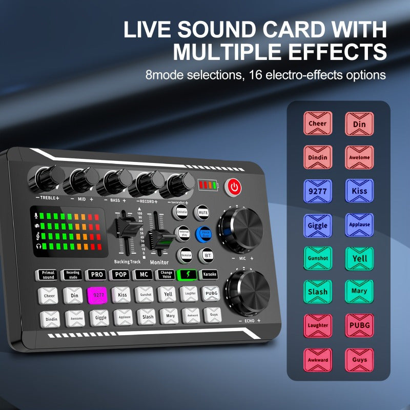 Tarjeta de Sonido Profesional F998 con Cambio de Voz y Efectos de Mezcla para DJ - Recargable por USB, 4-Cambios Vocales Interesantes (Masculino, Femenino, Jóvenes, Monstruo), Conector Jack de 3.5 mm, Ideal para Grabación en PC, Transmisión y Juegos, , A