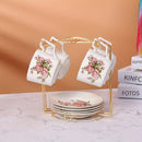 1 soporte plegable elegante de metal dorado para tazas y platillos, capacidad para 6 tazas de té florales, ideal para mostrador de cocina o sala de estar
