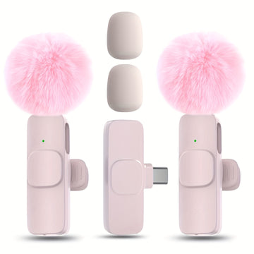 Sistema de micrófono lavalier inalámbrico con clip, omnidireccional, USB-C, grabación de un toque, carga USB, con batería de polímero de litio recargable, para streaming y videoconferencia