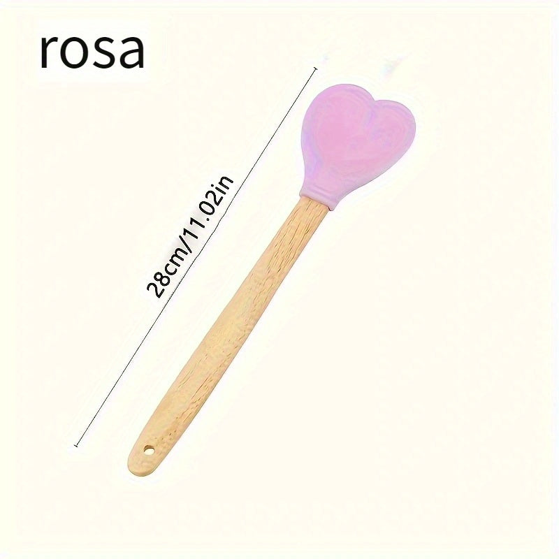 1pc Espátula de silicona en forma de corazón con mangos de madera - Resistente al calor, ideal para cocinar, hornear, mezclar - Perfecto utensilio de cocina para repostería y remover