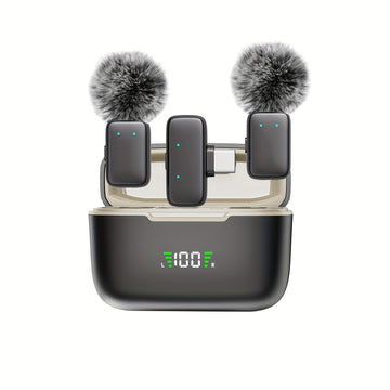 Micrófono inalámbrico mini de clip con estuche de carga - Micrófono lavalier portátil para vlogging, streaming, podcasts y reuniones