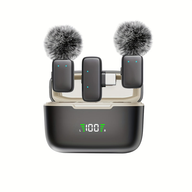 Micrófono inalámbrico mini de clip con estuche de carga - Micrófono lavalier portátil para vlogging, streaming, podcasts y reuniones