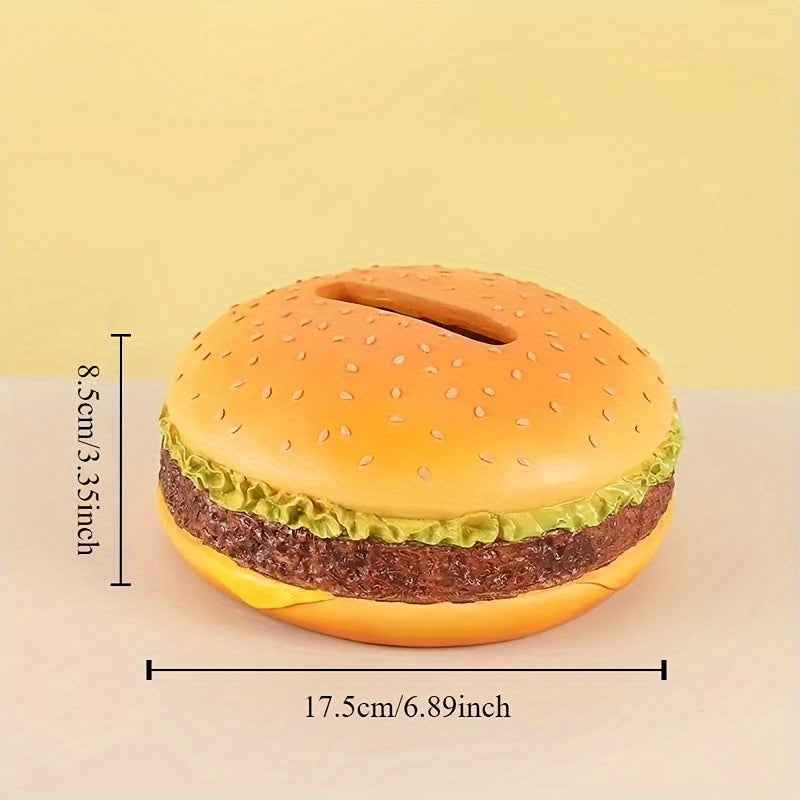 Soporte de pañuelos de forma de hamburguesa creativa - Dispensador de pañuelos de plástico redondo de tema hamburguesa, ideal para accesorios de escritorio para el hogar y la oficina - Paquete de 1