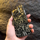 Funda para teléfono resistente a golpes, material de acrílico negro con diseño de patrón divertido en la superficie