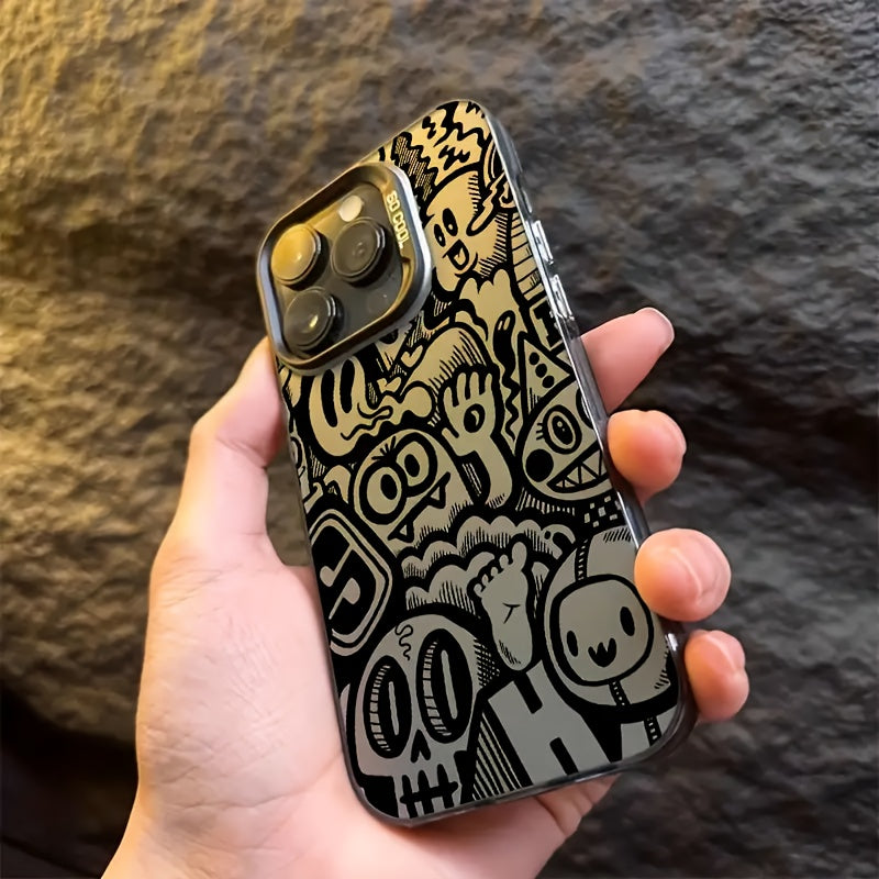Funda para teléfono resistente a golpes, material de acrílico negro con diseño de patrón divertido en la superficie