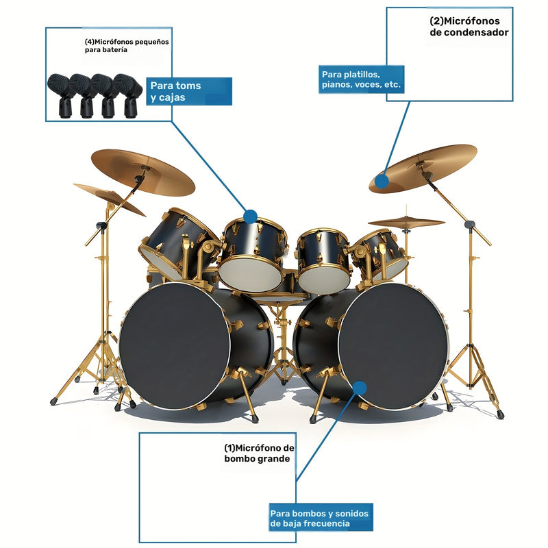 Tom Snare Evolution Micrófono Dinámico para Batería - Cardioid con Cable XLR/USB, Soporte Ajustable y Clip de Sujeción Seguro, Construcción Metálica Duradera para Grabación Profesional y Shows en Vivo -