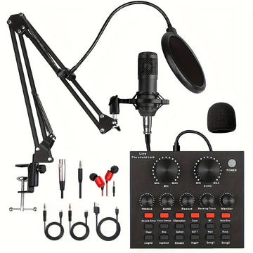 Kit de equipo para podcast, incluye micrófono BM800 y tarjeta de sonido V8, convertidor de voz, interfaz de audio, ideal para grabar, cantar, streaming y videojuegos