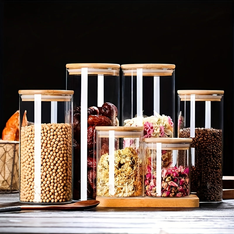 6 piezas de frascos de almacenamiento de vidrio de borosilicato resistente al calor, contenedores redondos transparentes para aperitivos de cocina, frascos sellados para granos, con tapas para almacenamiento de dulces y frijoles de café.