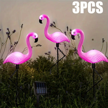 3 luces solares con estaca de flamencos, decoración para jardín, patio o estanque, ideal para Navidad y Halloween